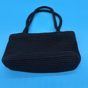 THE SAK Classic Black Crochet Double Strap Small Zippered Shoulder Bag Purse